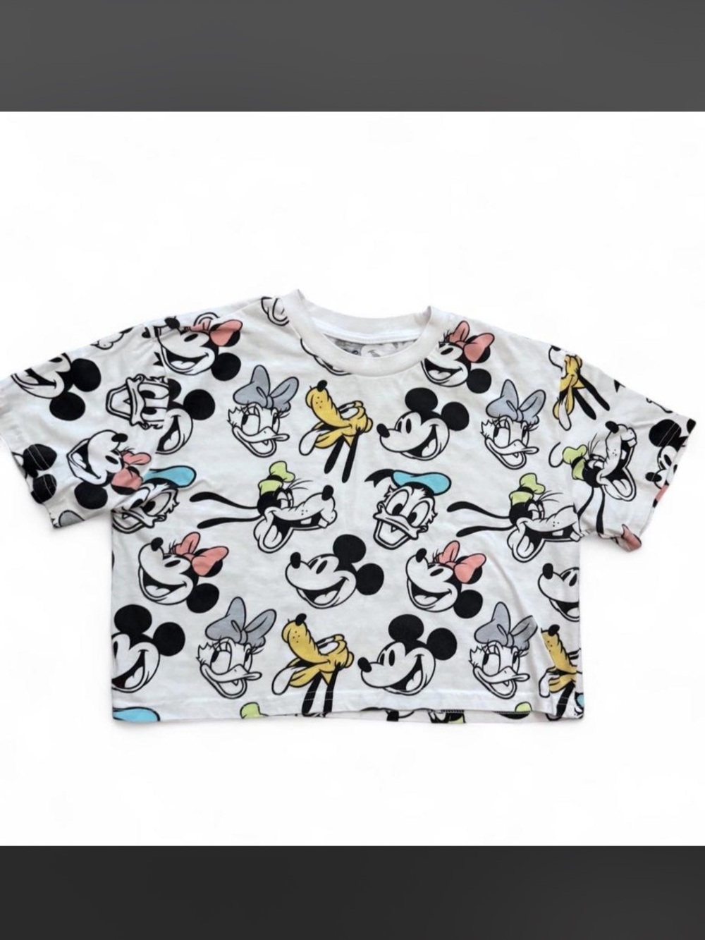 Disney White Crop Tee with Mickey & Friends Faces
